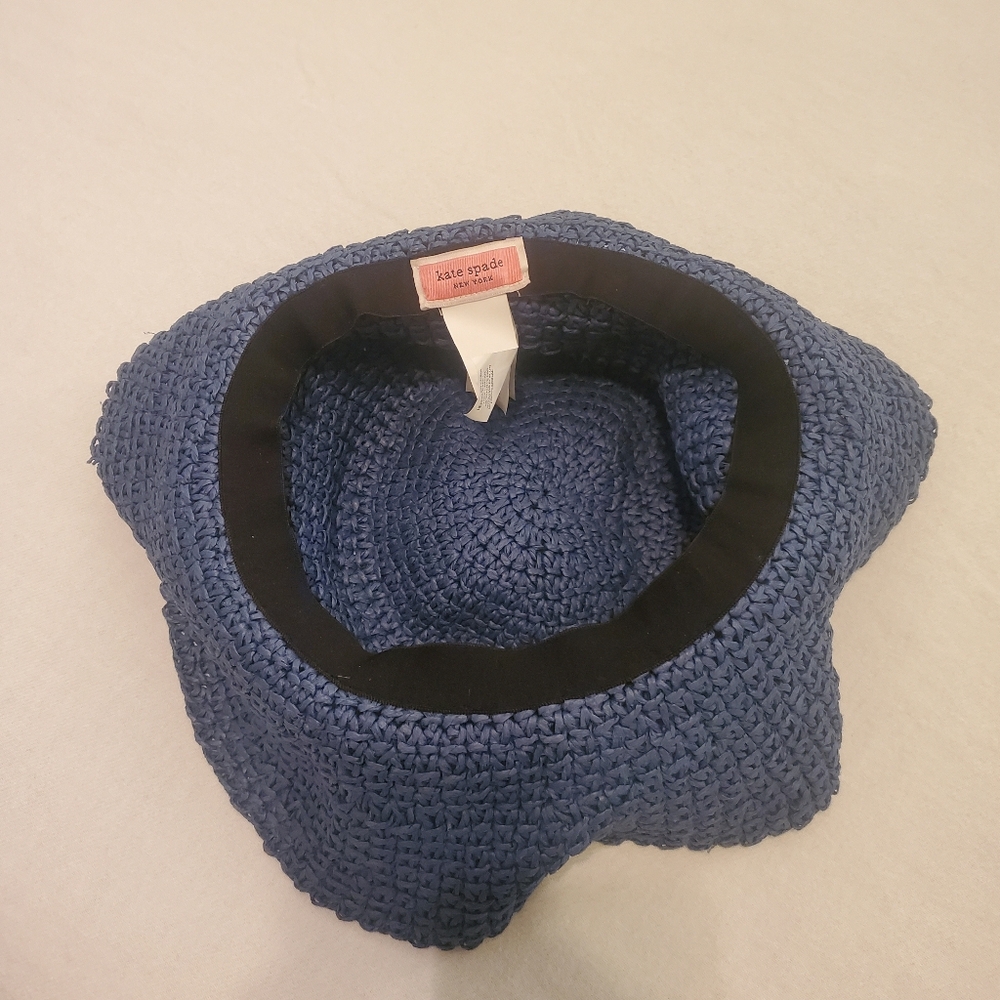 KATE SPADE NEW YORK Solid Crochet Cloche Sun Hat‎ French Navy Paper Straw OS - Picture 5 of 8